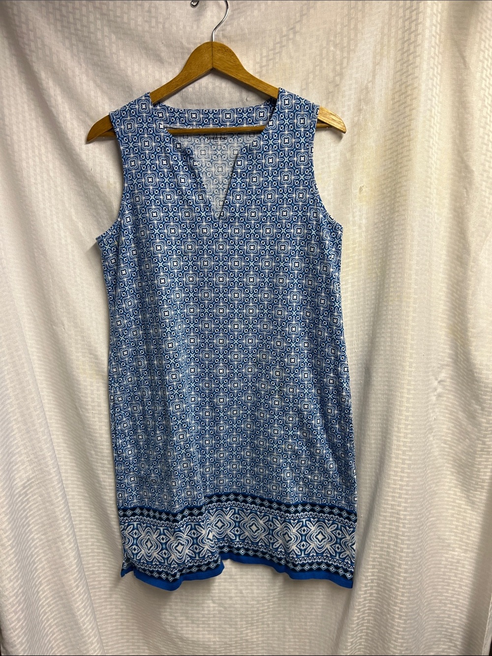 Lands' End Blue and White Geometric Sleeveless Dress